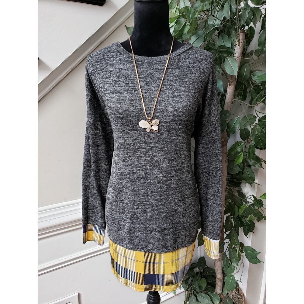 Egy Twofer Sweater Women's Medium Gray Trim Tatran Drop Shoulder‎ Pullover